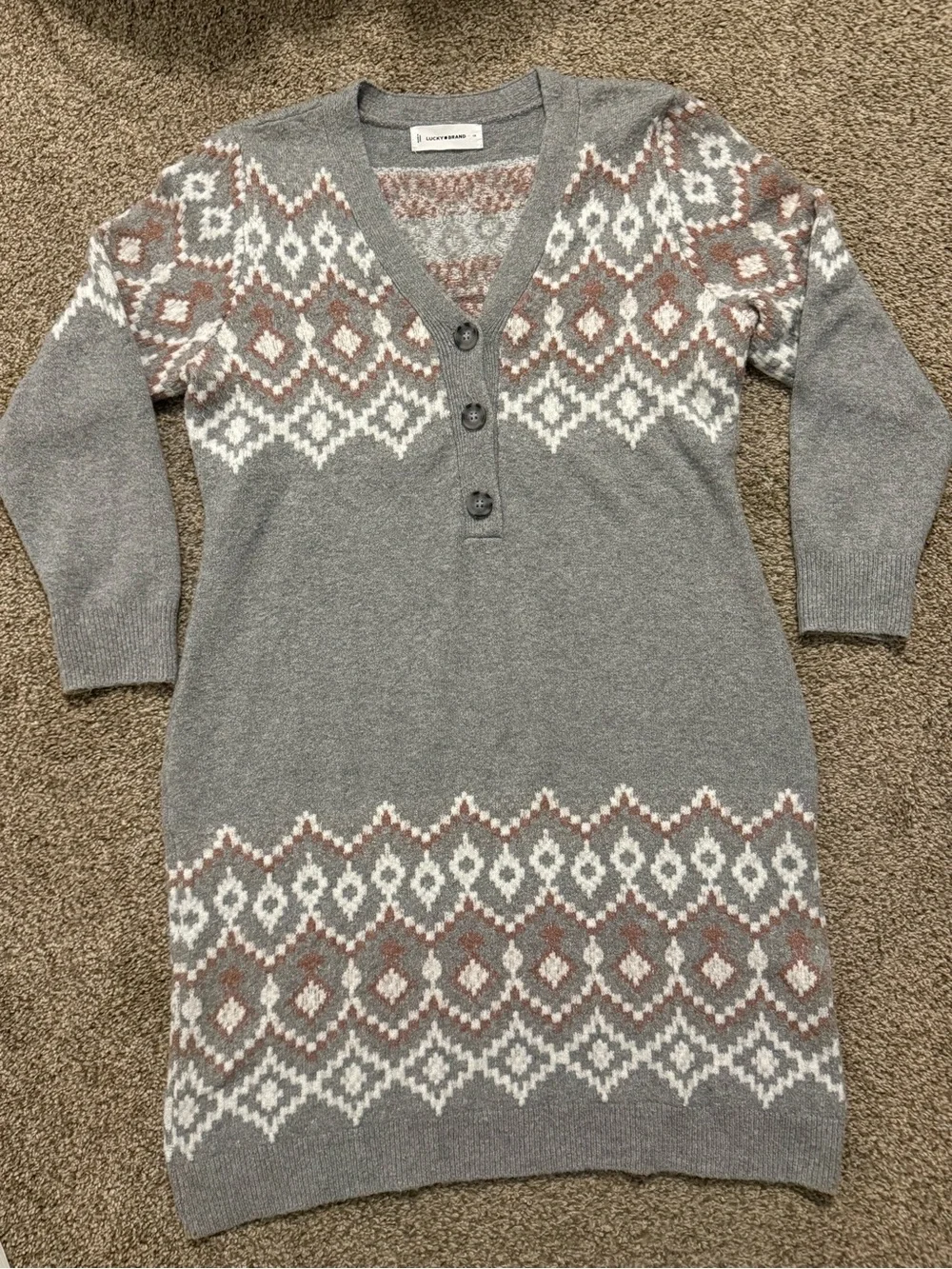 Lucky Brand Fair Isle Sweater Dress | Size 1X | Cozy Winter Knit - Picture 2 of 6